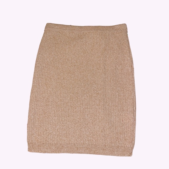 NEW PINKO Knitted Bodycon Cashmere Angora & Wool Blend Tan Beige Skirt - Picture 5 of 5
